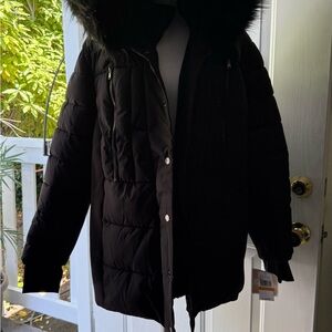 Michael Kors Black Puffer Jacket with Fur Trim